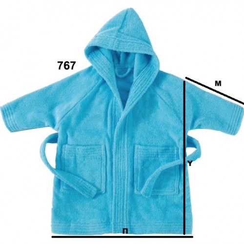 Turquoise children's bathrobe with hood - 767