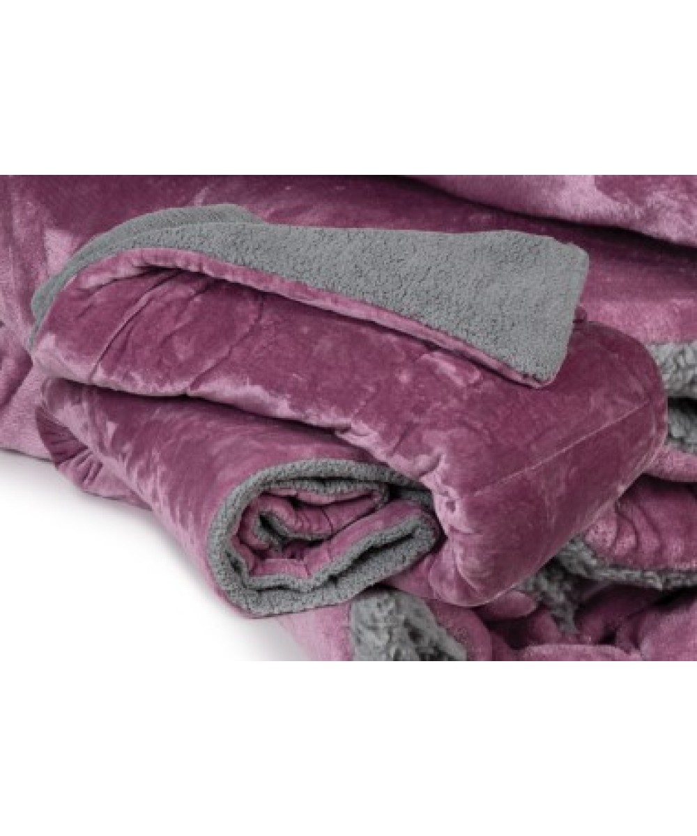 Queen Quilted Blanket 220Χ240 Flannel - Sherpa Flamingo Arizona Amethyst - 2043-2