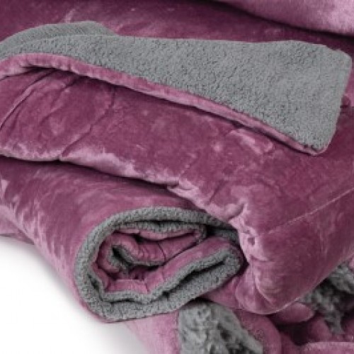 Queen Quilted Blanket 220Χ240 Flannel - Sherpa Flamingo Arizona Amethyst - 2043-2