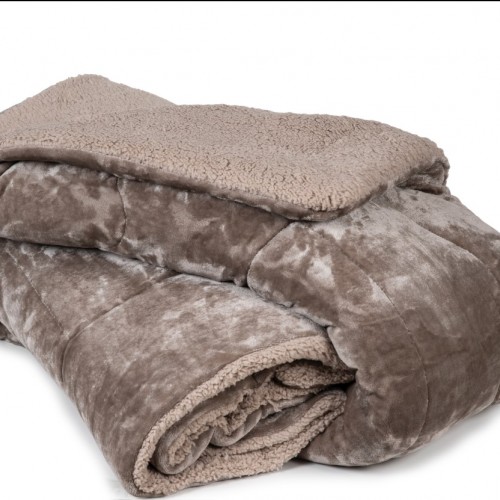 Single Quilted Blanket 160X220 Flannel-Sherpa Flamingo Arizona Beige - 2044-1