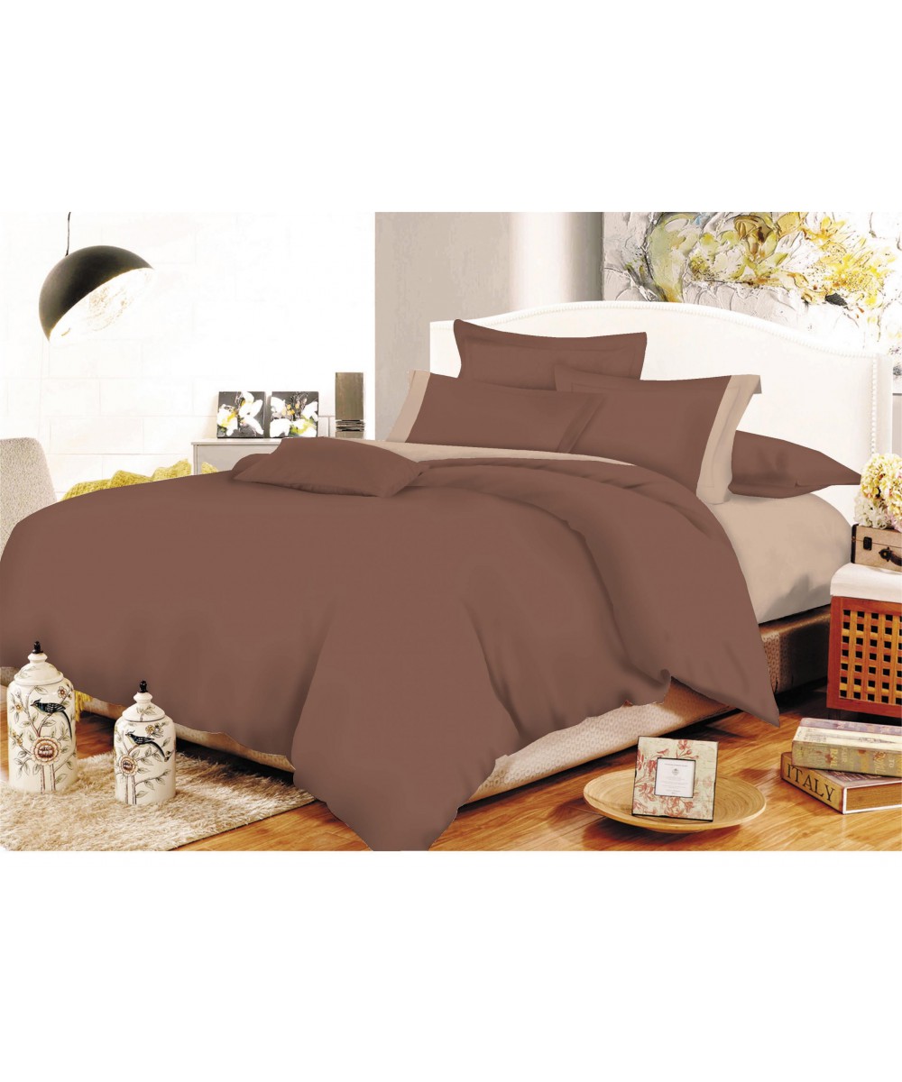 Σετ Σεντόνια ΚΟΜΒΟΣ Cotton Line Brown - Beige Μονόχρωμα με Φάσα Μονά 160x240