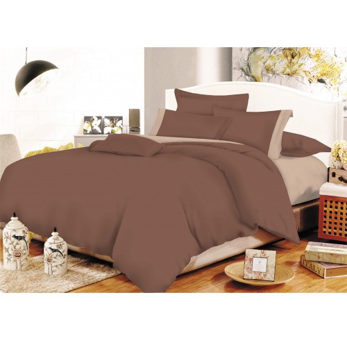 Sheet Set KOMVOS Cotton Line Brown - Beige Monochrome with Band Single with elastic 100x200 20