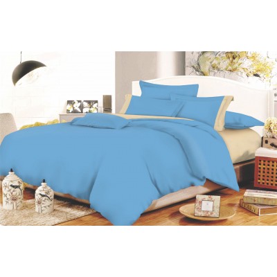 Sheet set KOMVOS Cotton Line Sky Blue - Beige Monochrome with Band Single with elastic 100x200 22