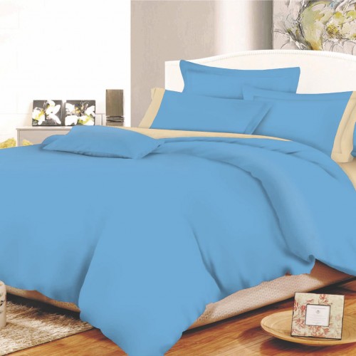 Sheet set KOMVOS Cotton Line Sky Blue - Beige Monochrome with Band Single with elastic 100x200 22