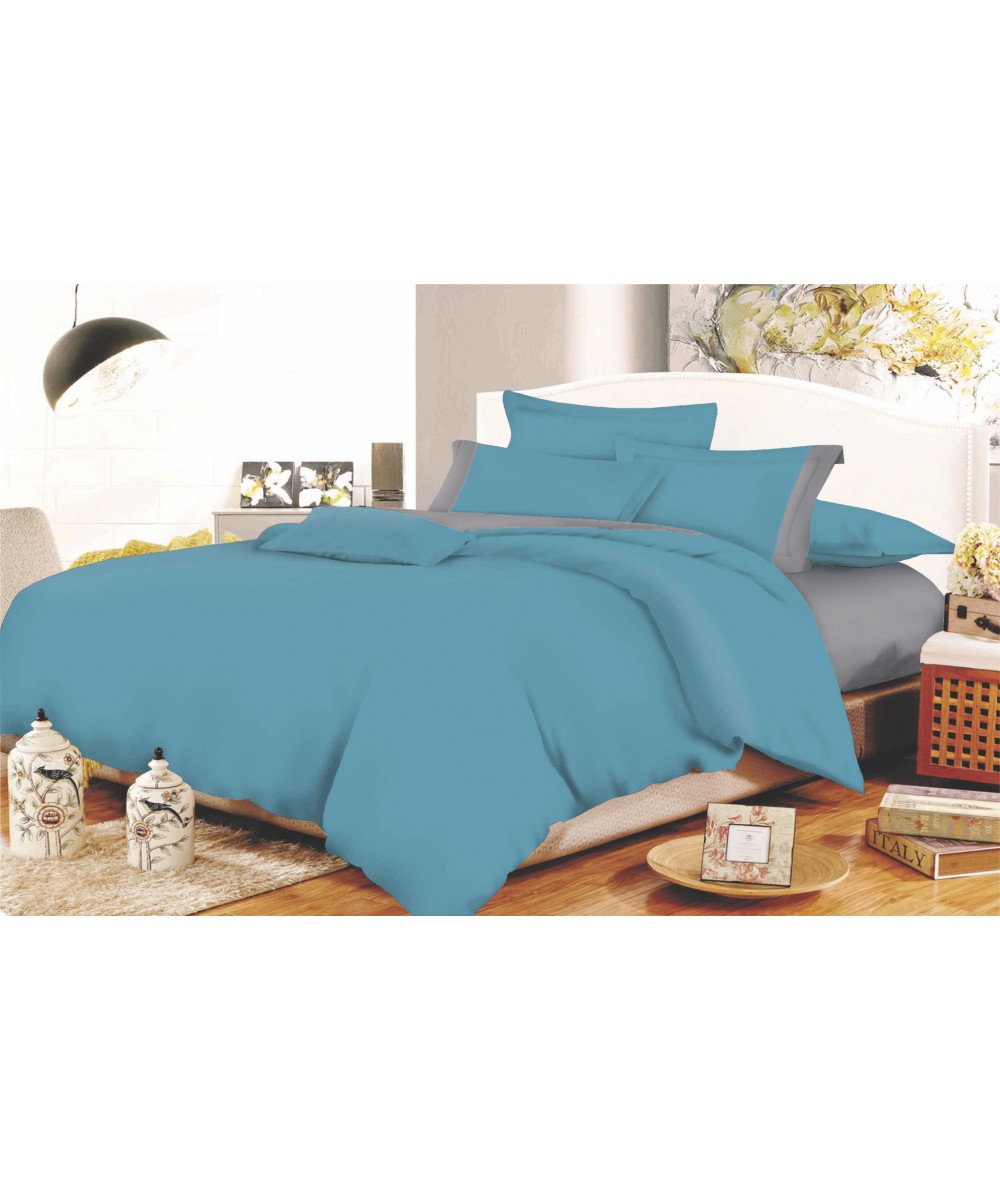 KOMVOS Cotton Line Dolphin Blue - Gray Bed Sheet Set Monochrome with Fascia Single 160x240