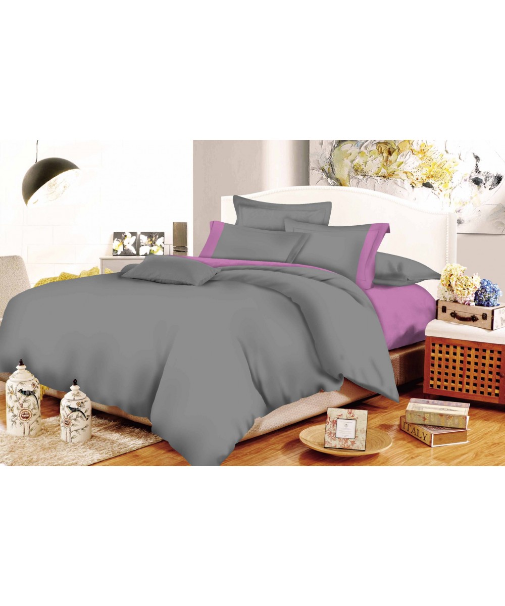 Sheet Set KOMVOS Cotton Line Grey-Lilac Monochrome with Band Single with elastic 100x200 20