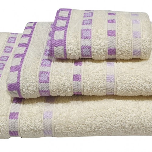 KOMBOS Pennie towel 450g/m2 Polka Dot Jacquard Cream-Purple Hand 30x50