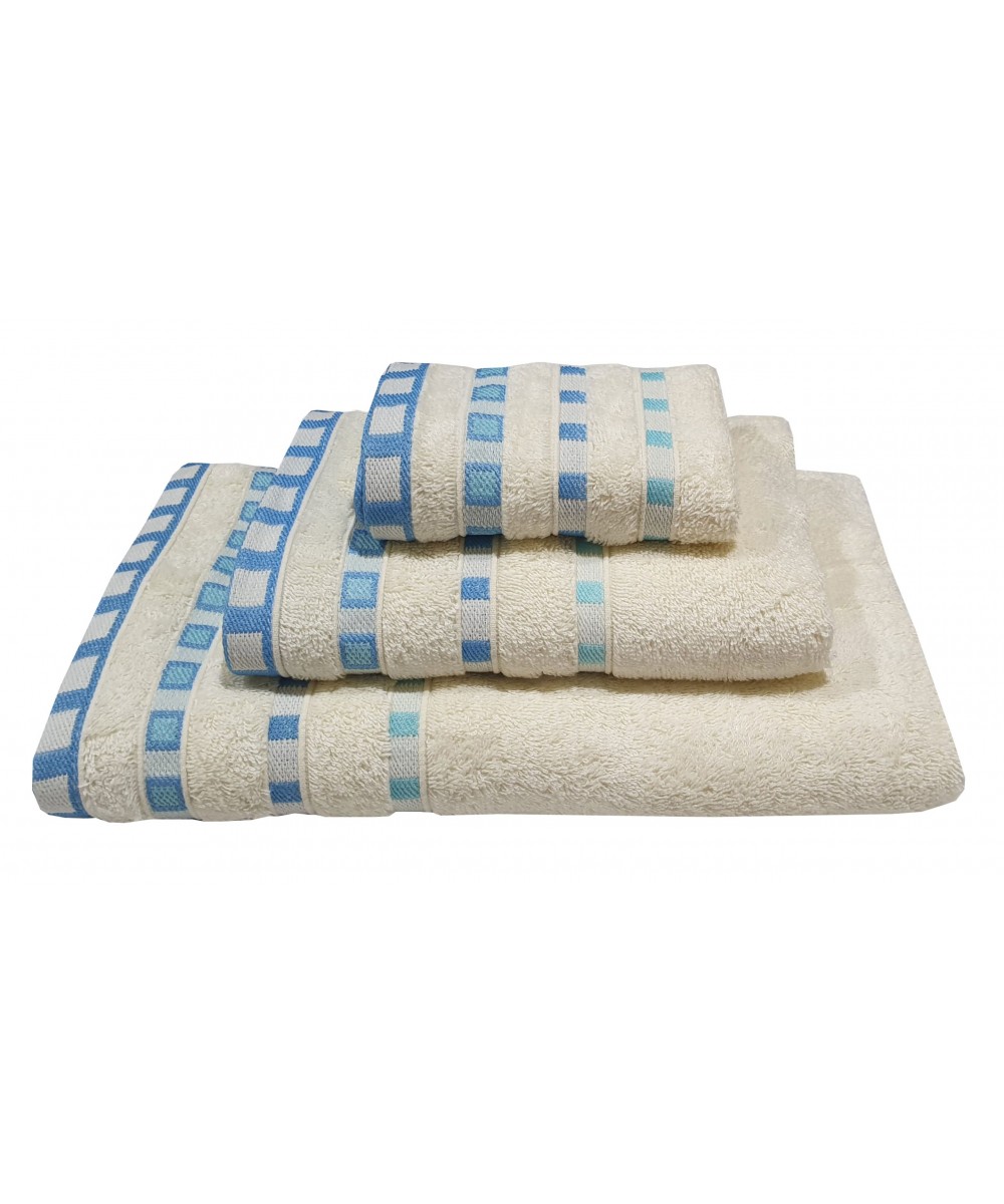 Towel Set 3 pcs KOMBOS Pennie 450g/m2 Polka Dot Jacquard Cream-Turquoise (30x50, 50x90, 70x140)