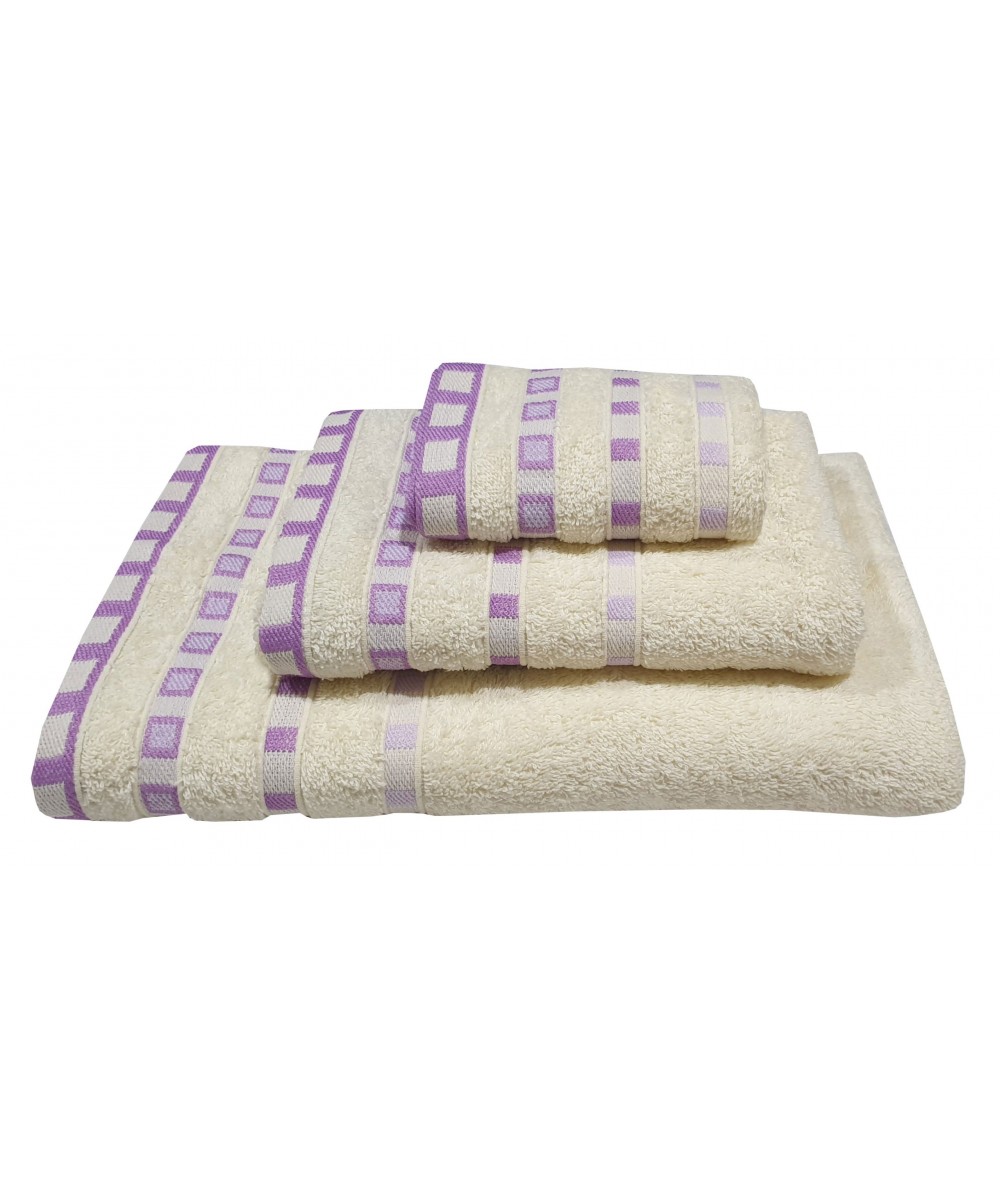 Towel Set 3 pcs KOMBOS Pennie 450g/m2 Polka Dot Jacquard Cream-Purple (30x50, 50x90, 70x140)
