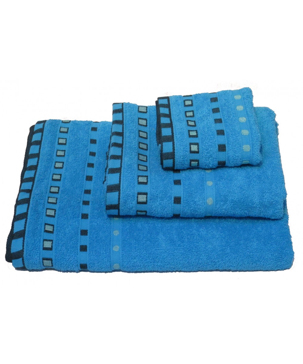 Towel Set 3 pcs KOMBOS Pennie 450g/m2 Polka Dot Jacquard Turquoise (30x50, 50x90, 70x140)