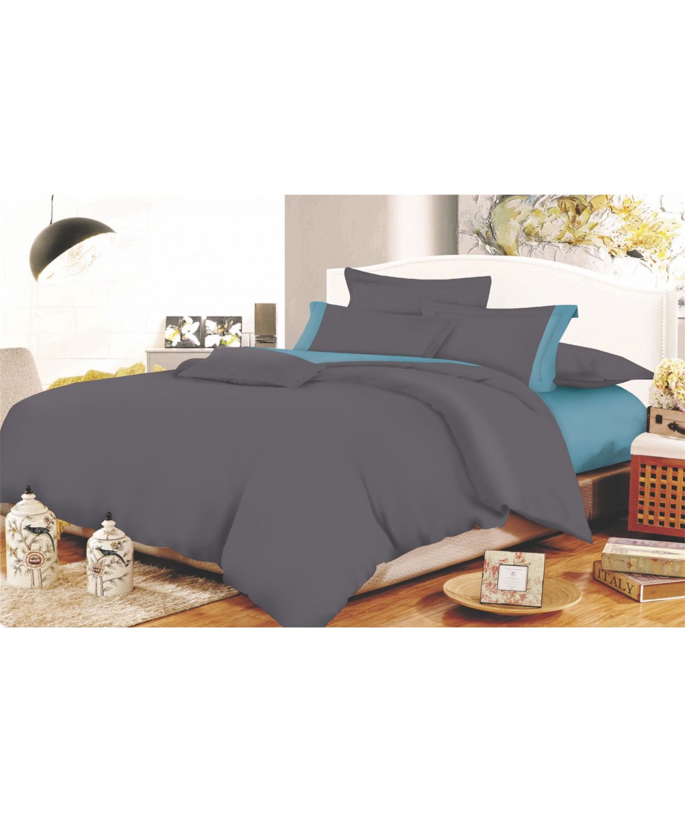 Sheet Set KOMVOS Cotton Line Anthraces - Dolphin Blue Monochrome with Fascia Super Double with elastic 170x200 22