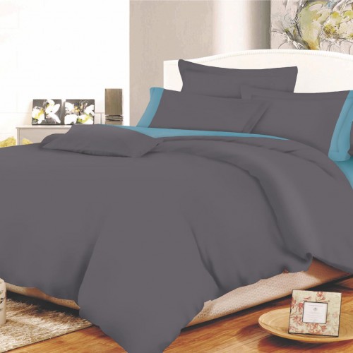 Sheet Set KOMVOS Cotton Line Anthraces - Dolphin Blue Monochrome with Fascia Super Double with elastic 170x200 22