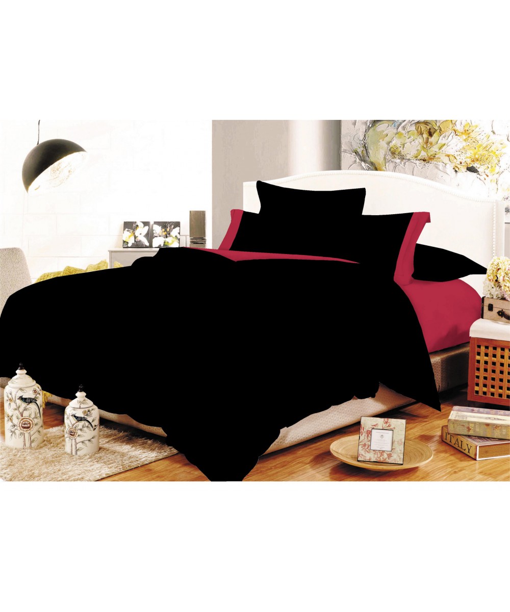 Παπλωματοθήκη ΚΟΜΒΟΣ Cotton Line Black - Red Μονόχρωμη με Φάσα Διπλή 200x240