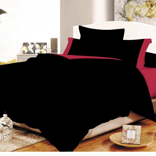 Σετ Σεντόνια ΚΟΜΒΟΣ Cotton Line Black - Red Μονόχρωμα με Φάσα Διπλά με λάστιχο 150x200 20