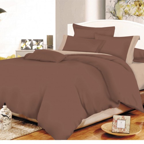 Sheet set KOMBOS Cotton Line Brown - Beige Monochrome with Bandage Double with elastic 150x200 20