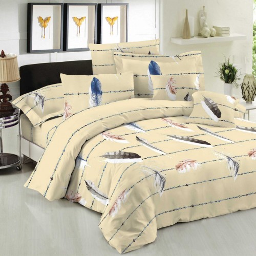 Sheet set KOMBOS Cotton Line Printed FEATHERS YELLOW Single with elastic 100x200 20