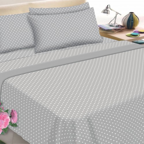 Flannel Sheet KOMVOS Printed Super Double 240x260 & 2 Pillowcases Dots Gray