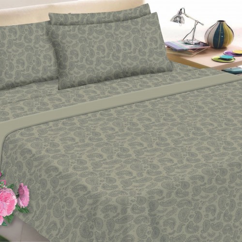 Flannel Sheet KOMVOS Printed Super Double 240x260 & 2 Pillowcases Lahor Beige