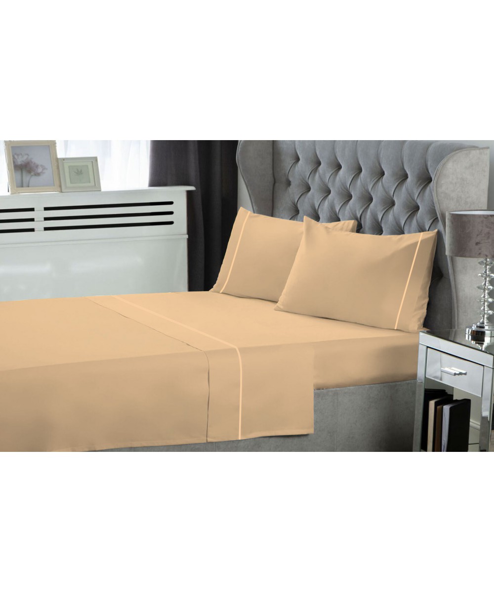 Le Blanc Sheet Set Monochrome with Polycotton Wick 50/50 TC144 Sand Single with elastic 100x200 35