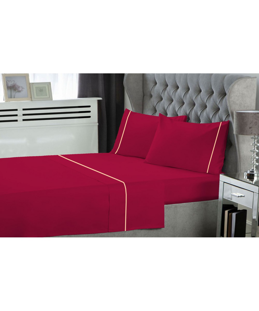 LeBlanc Sheet Set Monochrome with Polycotton Wick 50/50 TC144 Cherry Extra Double 240x270