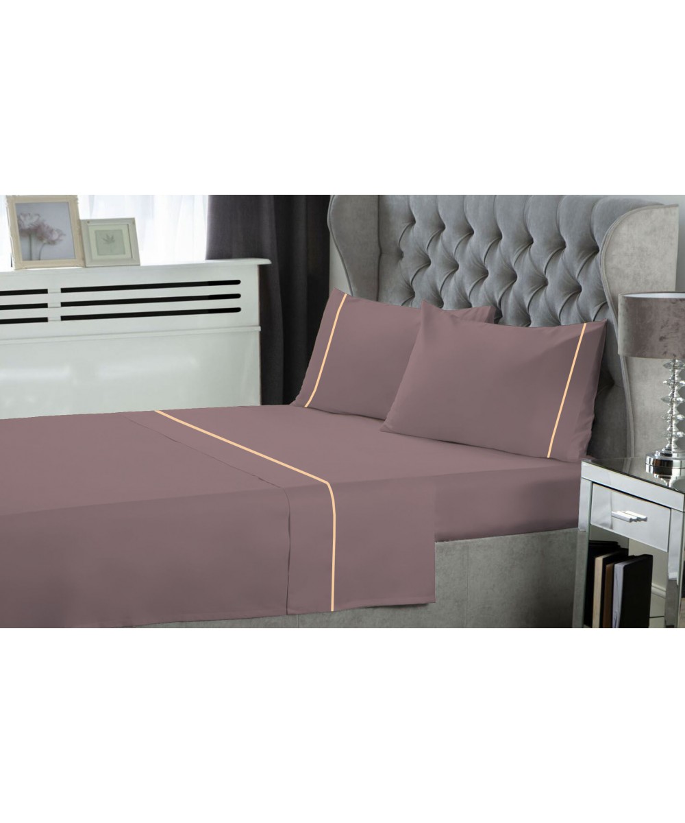 LeBlanc Sheet Set Monochrome with Polycotton Wick 50/50 TC144 Wood Rose Extra Double with Rubber 160x200 35
