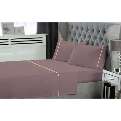 LeBlanc Sheet Set Monochrome with Polycotton Wick 50/50 TC144 Wood Rose Extra Double with Rubber 160x200 35