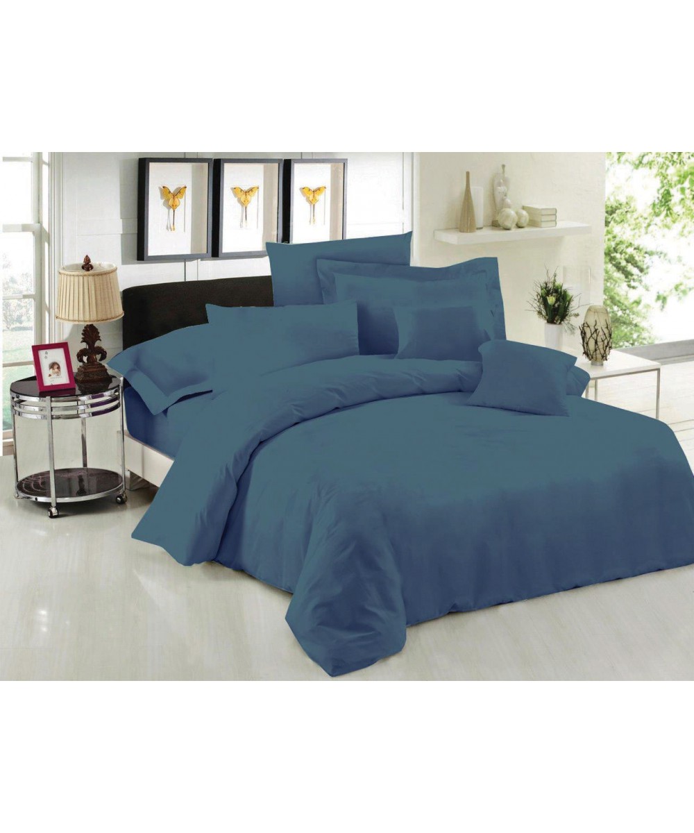 Sheet Single LeBlanc Monochrome Polycotton 50/50 TC144 Dusty Blue extra double with elastic 160x200 35