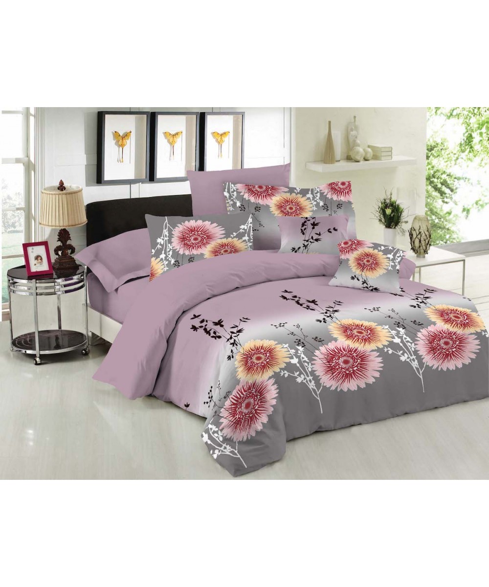 Le Blanc Premium Cotton 100% Chrysanthemum Lilac Sheet Set Single 170x270