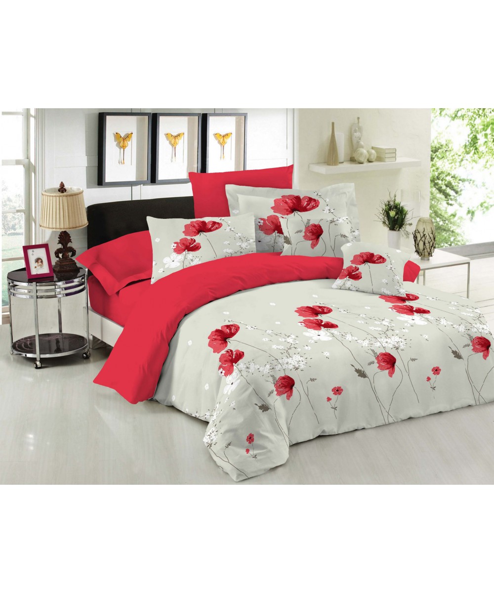 Le Blanc Premium Cotton 100% Anemone Red Sheet Set Single 170x270