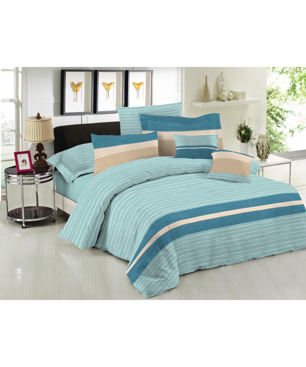 Σετ Σεντόνια Le Blanc Premium Cotton 100%  Brooklyn Aqua Μονά με λάστιχο 100x200 33