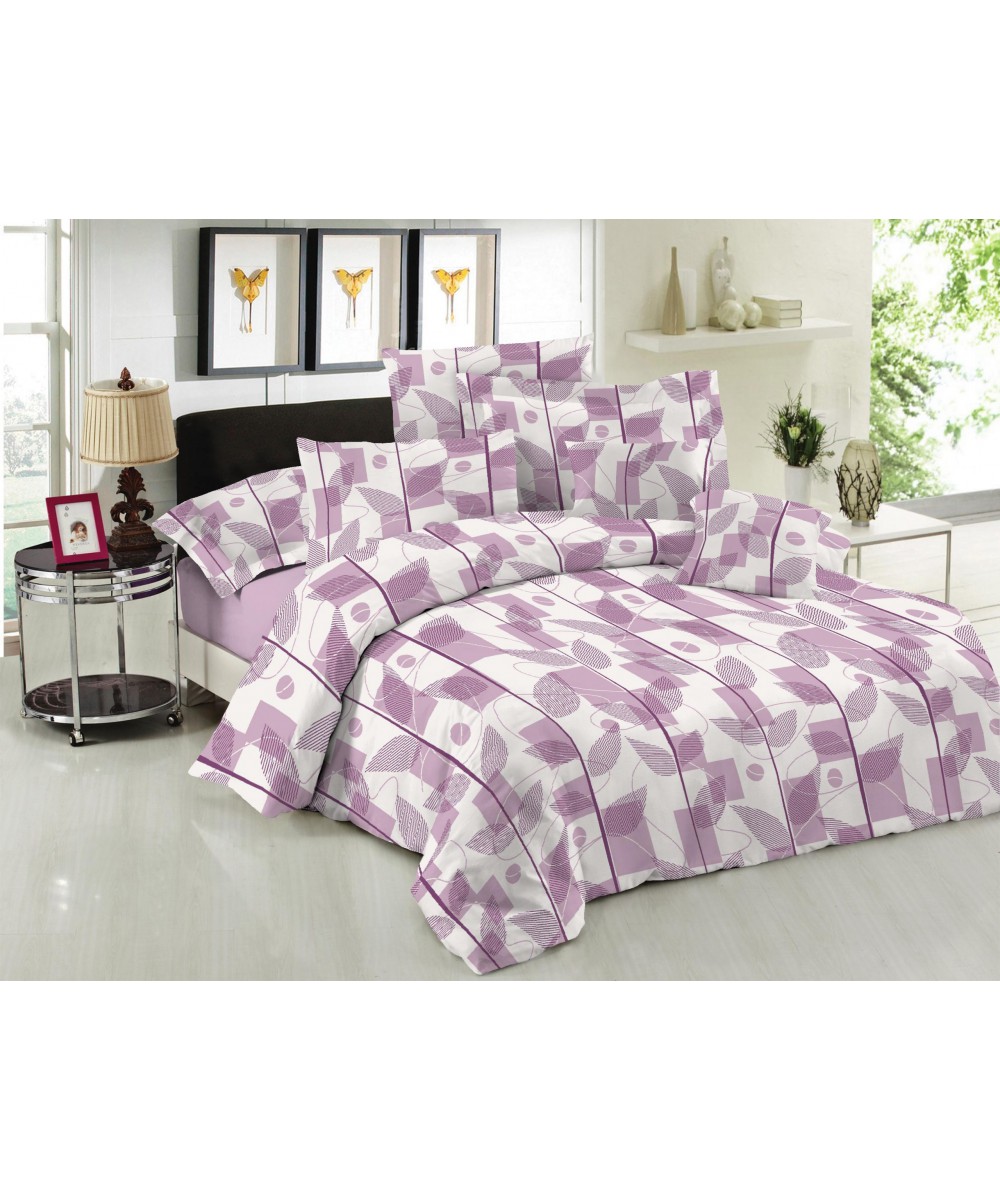 Σετ Σεντόνια Le Blanc Premium Cotton 100%  Leaves Lilac Μονά με λάστιχο 100x200 33