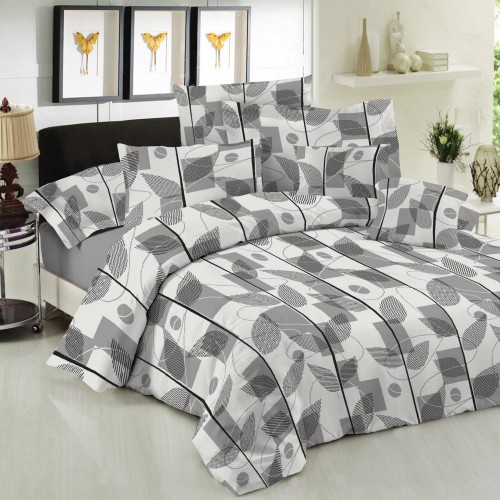 Sheet set Le Blanc Premium Cotton 100% Leaves Gray Extra double with elastic 160x200 33