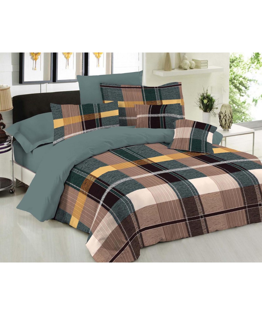 Σετ Κουβερλί Le Blanc Premium Cotton 100%  Squares Green Υπέρδιπλο 220x240