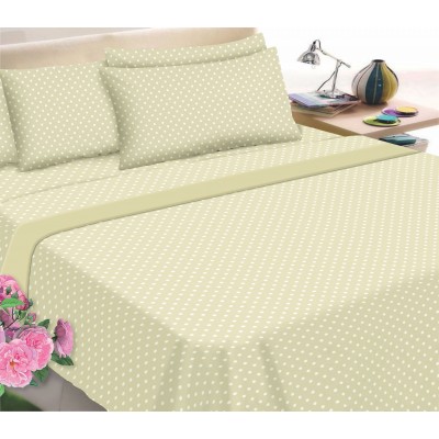 Flannel Sheet KOMVOS Printed Super Double with elastic 160x200 30 & 2 Pillowcases Dots Beige