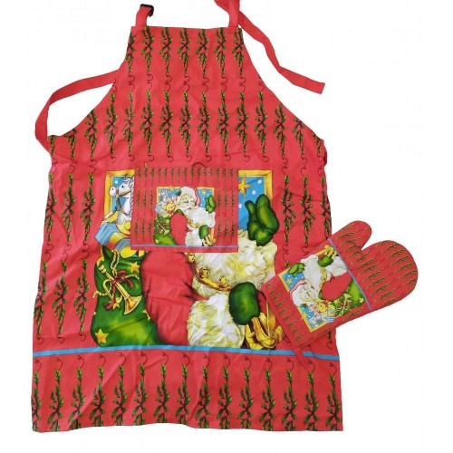 KOMBOS Santa Claus Full Apron - Kitchen Glove Set