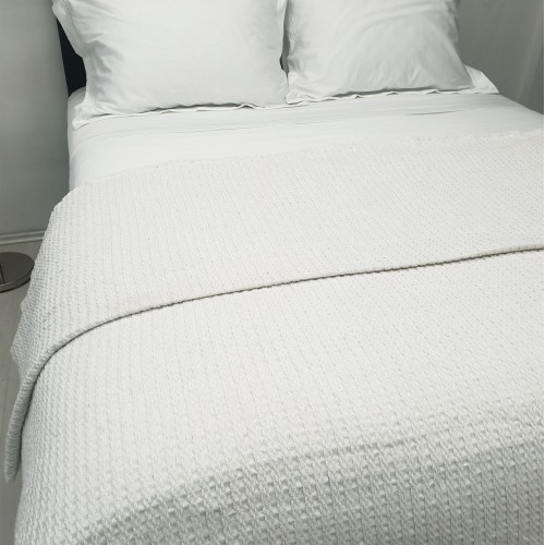 Κουβέρτα Υφαντή ΚΟΜΒΟΣ Βαμβακερή Ινδίας White - White Υπέρδιπλη 240x250