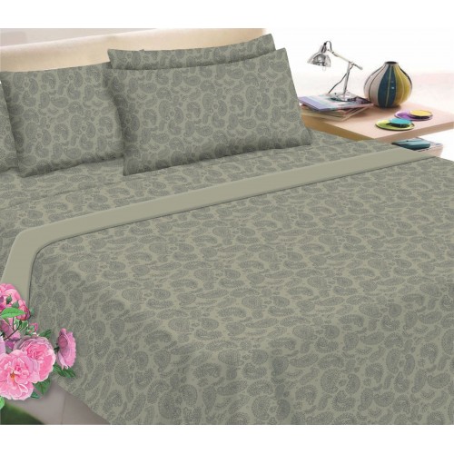 Flannel Sheet Set KOMVOS Printed Extra Double 240x260 Lahore Beige