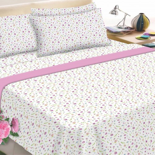 Flannel Sheet Set KOMBOS Printed Extra Double 240x260 Little Rose Mauve