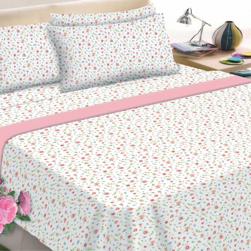 Flannel Sheet Set KOMBOS Printed Extra Double 240x260 Little Rose Peach