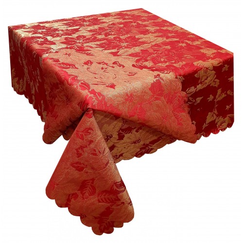 Tablecloth KOMBOS Christmas Lurex 2-sided Flowers 140x180 Red - Gold