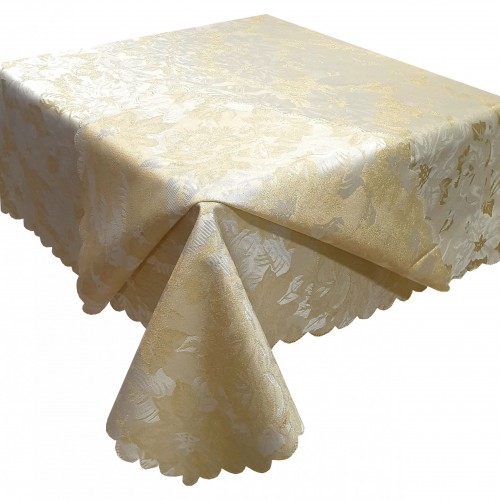 Tablecloth KOMBOS Christmas Lurex 2-sided Flowers 140x180 Cream - Gold