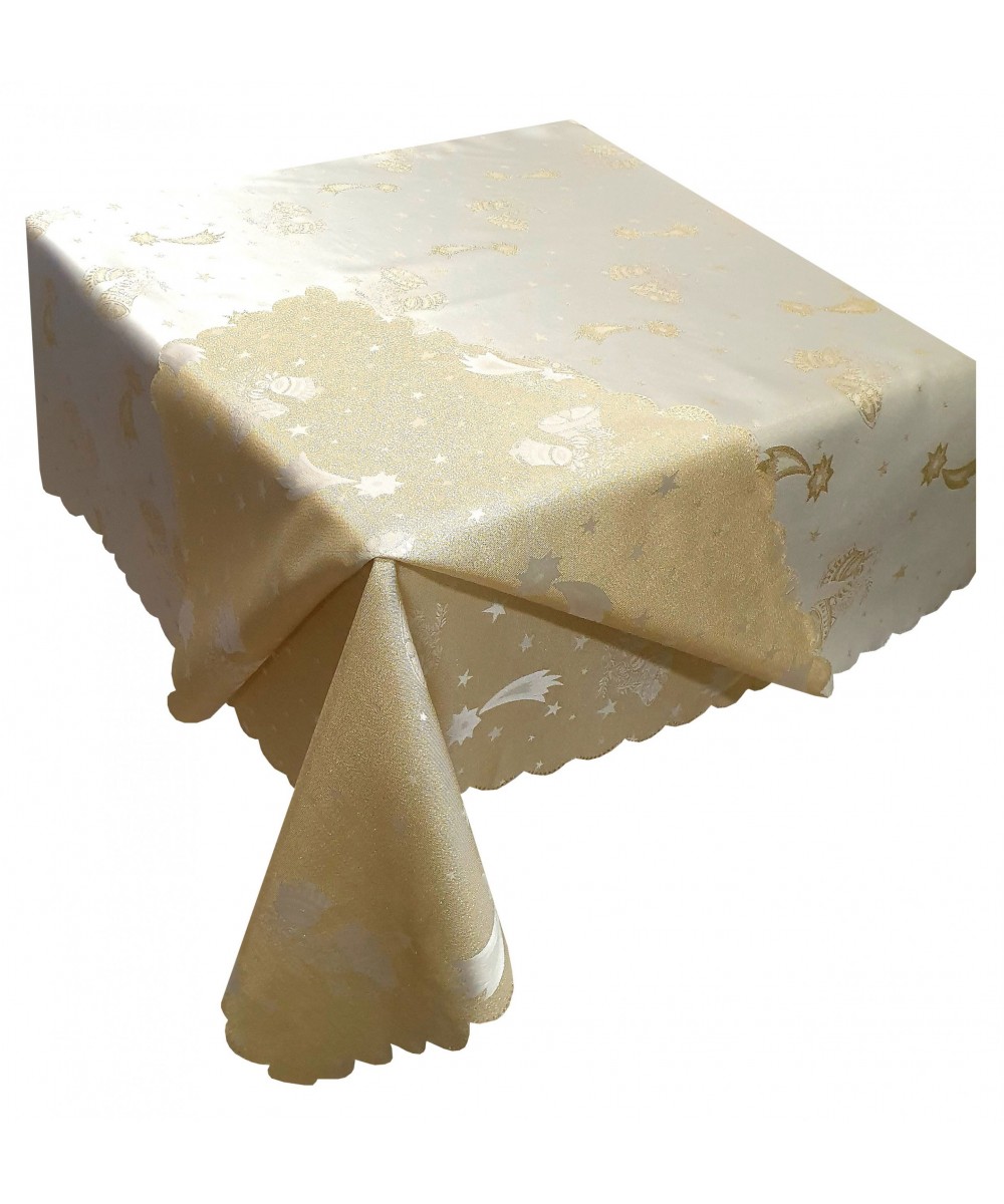 Tablecloth KOMBOS Christmas Lurex 2-sided Jingle Bells 140x180 Cream - Gold