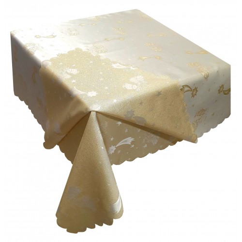 Tablecloth KOMBOS Christmas Lurex 2-sided Jingle Bells 140x180 Cream - Gold