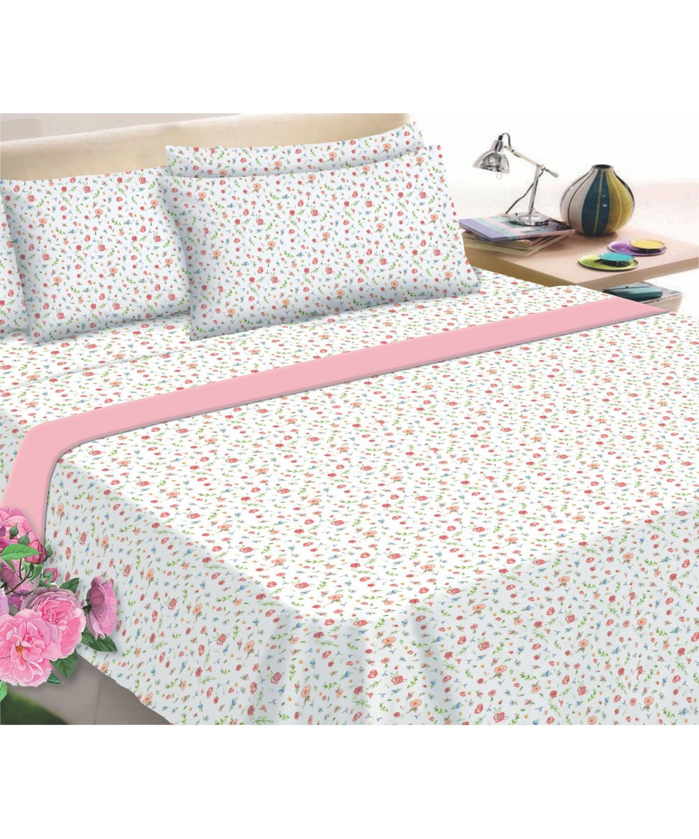 Flannel Sheet Set KOMBOS Printed Single 170X260 Little Rose Peach