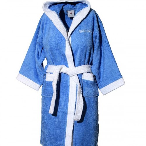 Blue hooded children's bathrobe