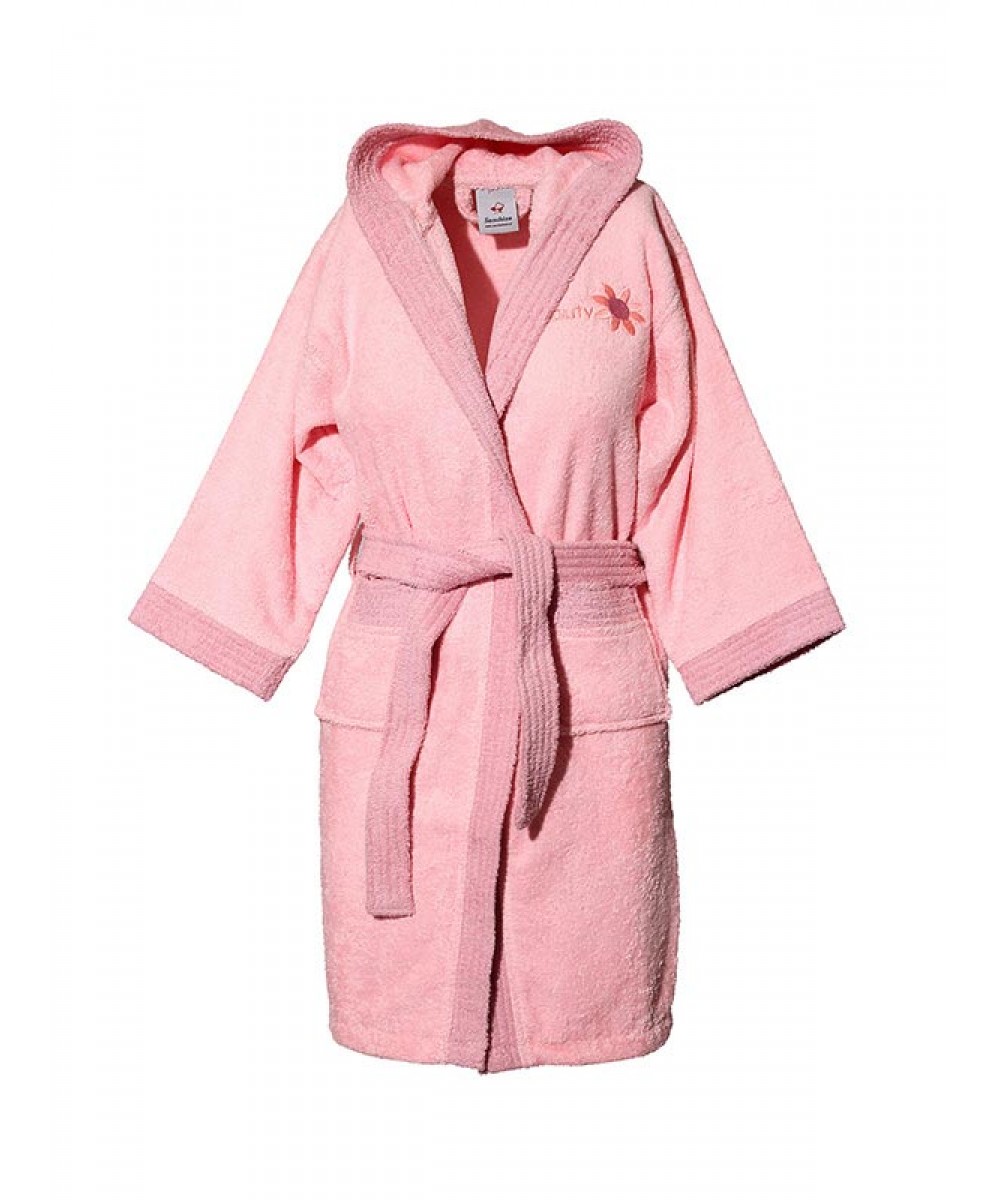Pink hooded children's bathrobe