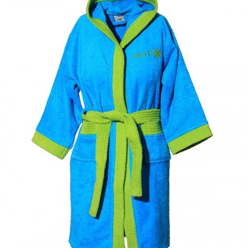 Turquoise hooded children's bathrobe