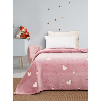 Κουβέρτα φωσφοριζέ μονή Hearts Pink Μονή (160x220)