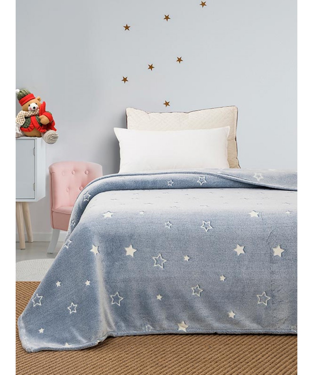 Κουβέρτα φωσφοριζέ μονή Stars Blue Μονή (160x220)