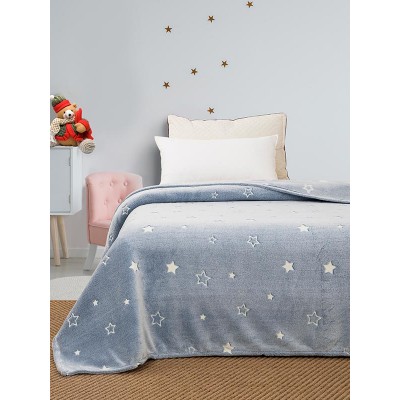 Κουβέρτα φωσφοριζέ μονή Stars Blue Μονή (160x220)